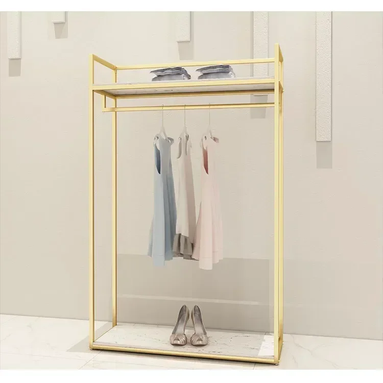 Metal Gold Clothing Store Display Rack Floor Standing Clothes Storage Display Rack