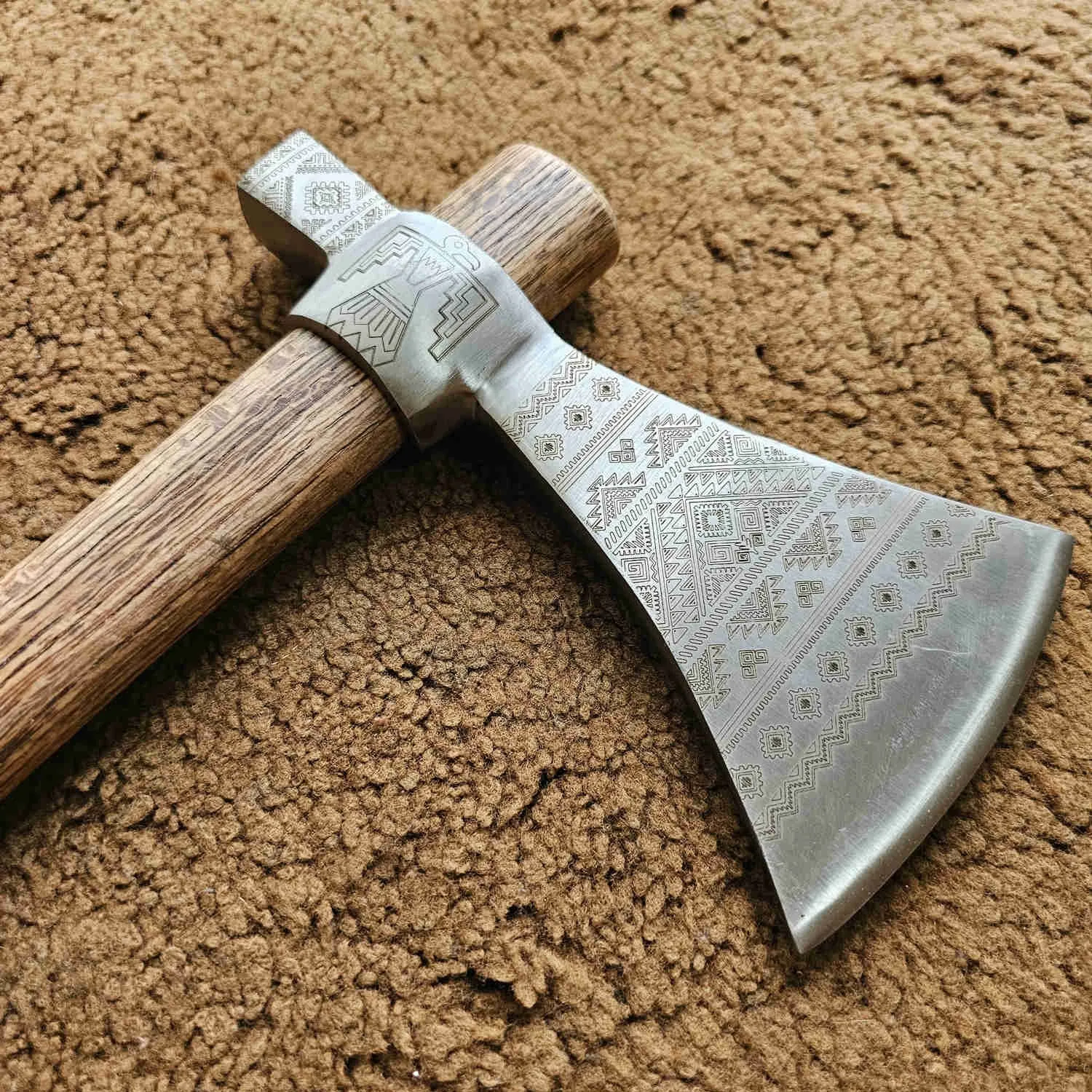 

Flip Hammer Axe Carved Pattern Indian , Outdoor Camping Axe No. 55 Steel Die Forging
