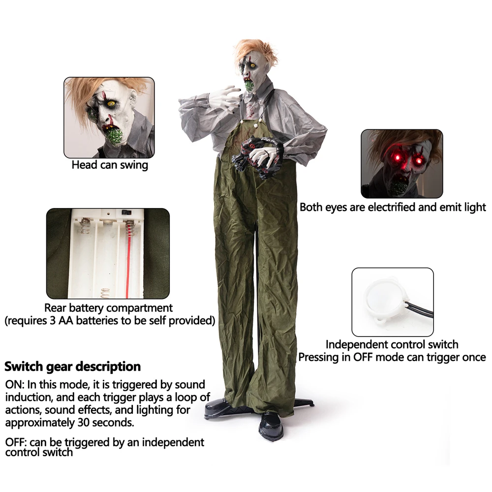 ملابس كبيرة بطول 1.9 أمتار تأخذ محطة زومبي القطية للمنزل المسكون ديكور رعب كهربائي خارجي