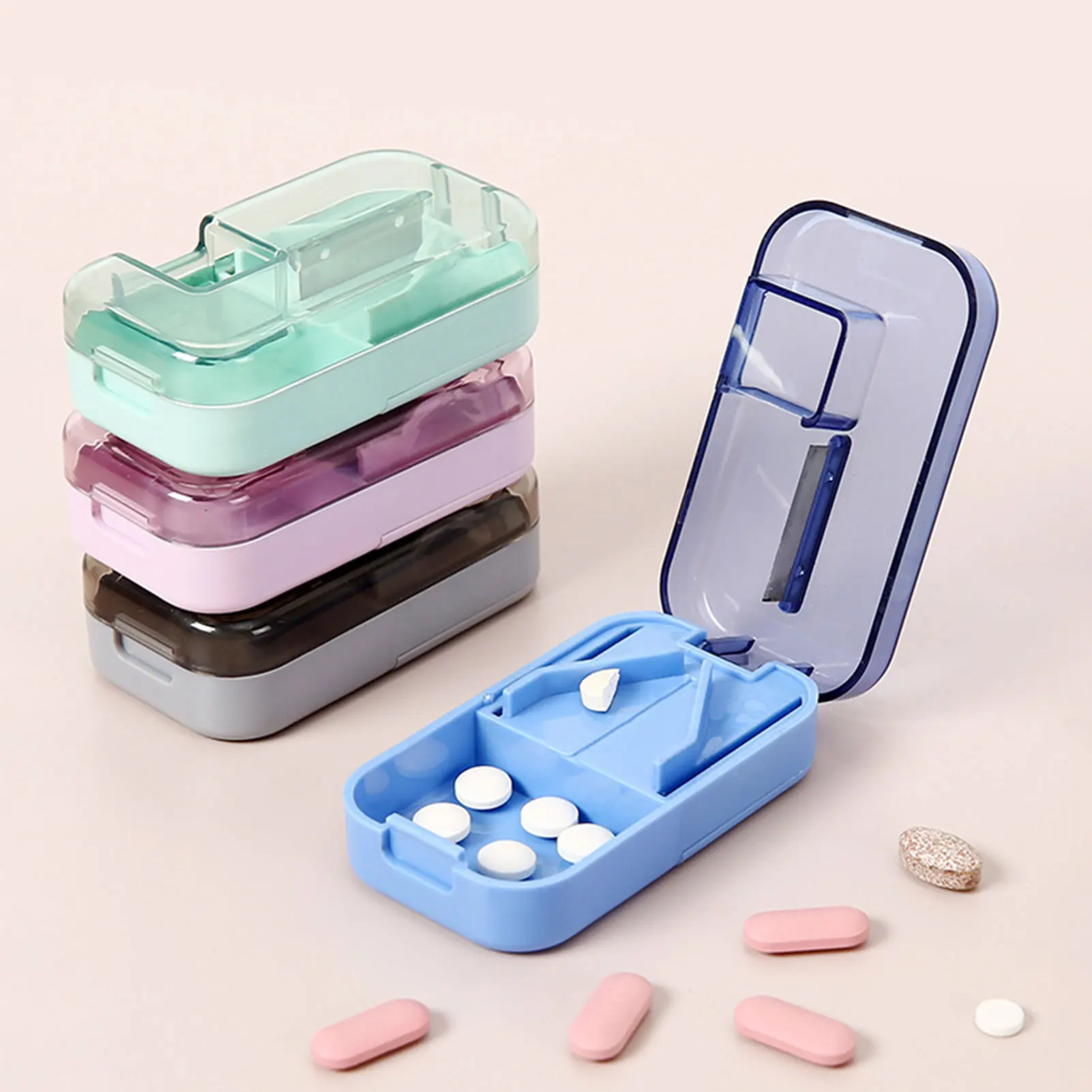 

Portable Pill-Cutter With Storage,Medicine Tablet Holder,Safe Splitter Storage Compartment Box,Travel Pillbox For Home Travel