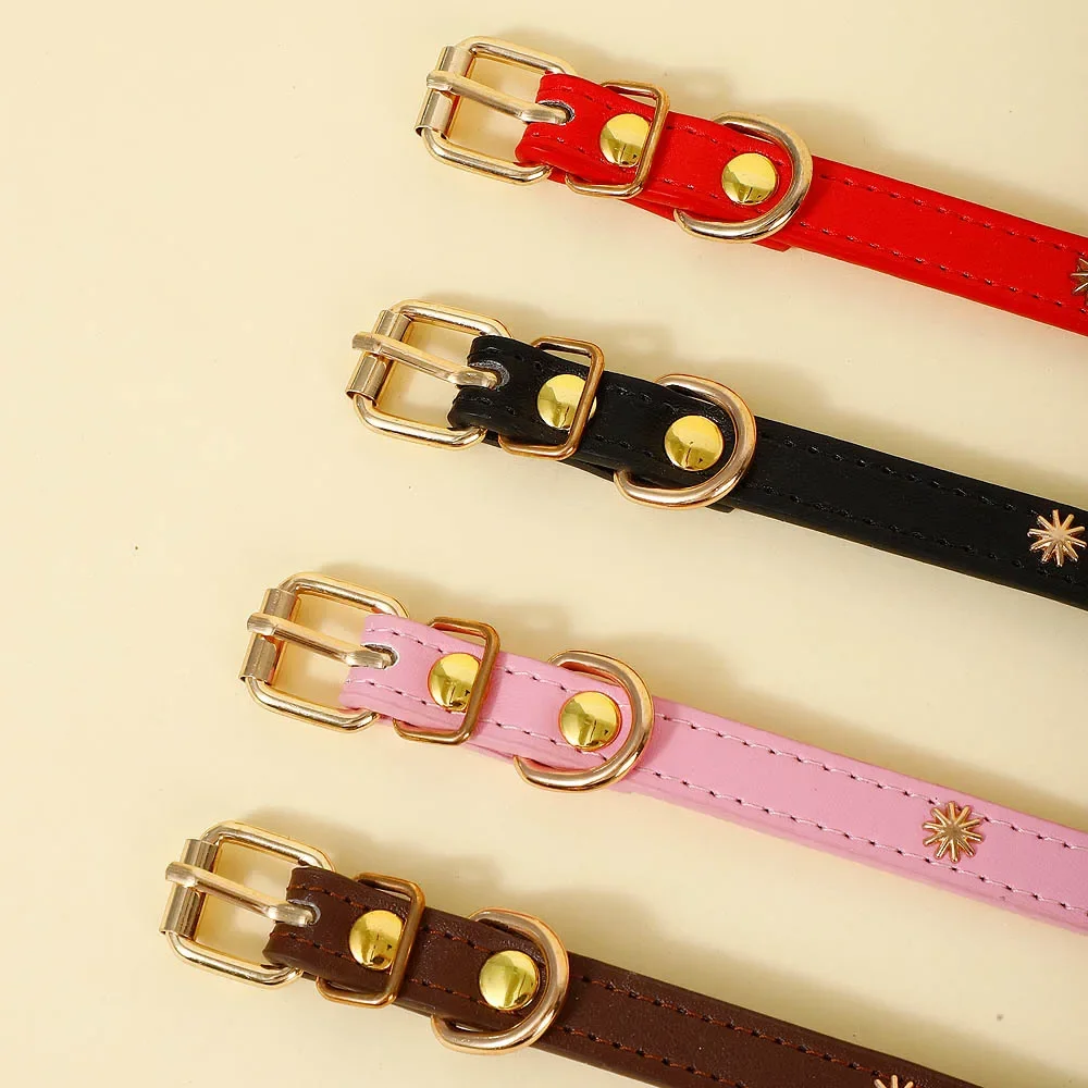 Designers Leather Cat Collar Gold Rivet Kitten Necklace for Cats Small Dog Puppy Accessories Pet Supplies Chihuahua 1.3 CM Width