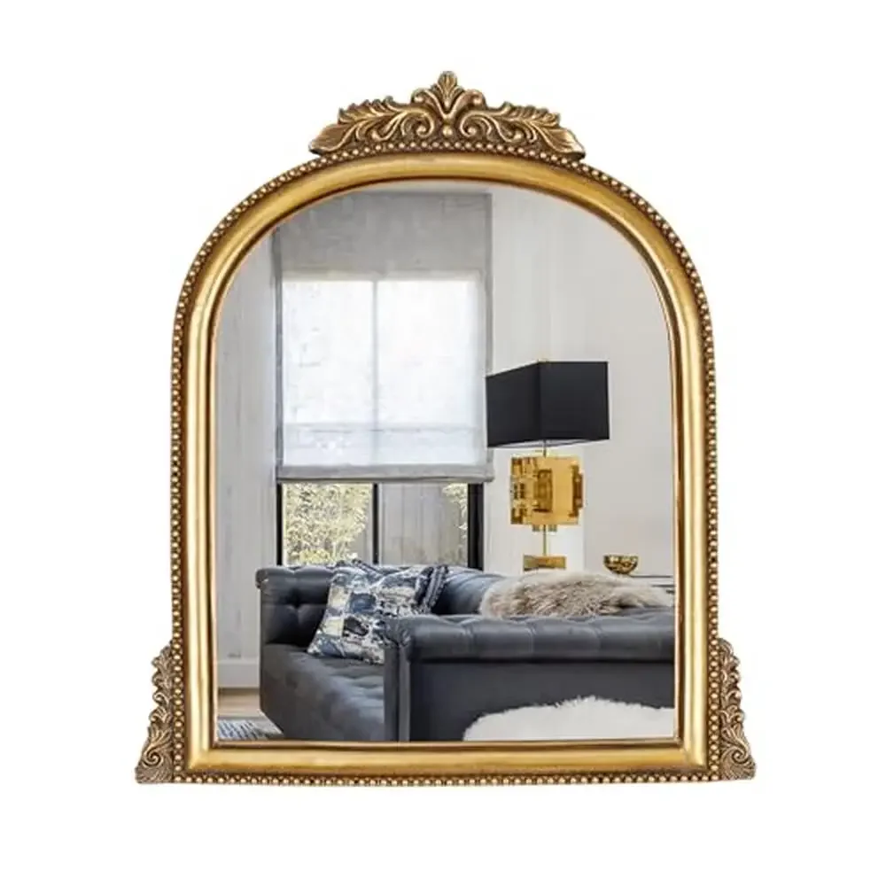 Baroque Style Gold Ornate Resin Frame Mirror Arched Vanity Makeup Antique Mirror 15.2X11.6 inch Elegant Decor Bathroom Bedroom