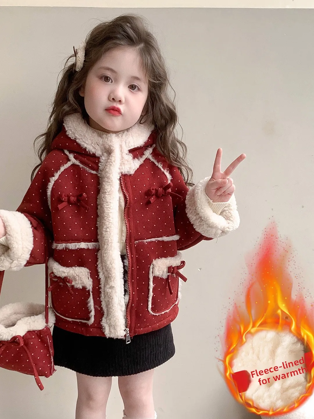 

Модное пальто с капюшоном на подкладке для девочек с бантом в горошек, длинный све, теплый топ, весна-осень 2024, Новое поступление, хлопковое платье