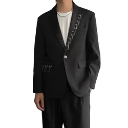 Men 2 Pieces Suits Pore Chain Streetwear Fashion Show Casual Slim Fit Sets Man Party Dress Suit Blazer Jacket Pant Stage Costume