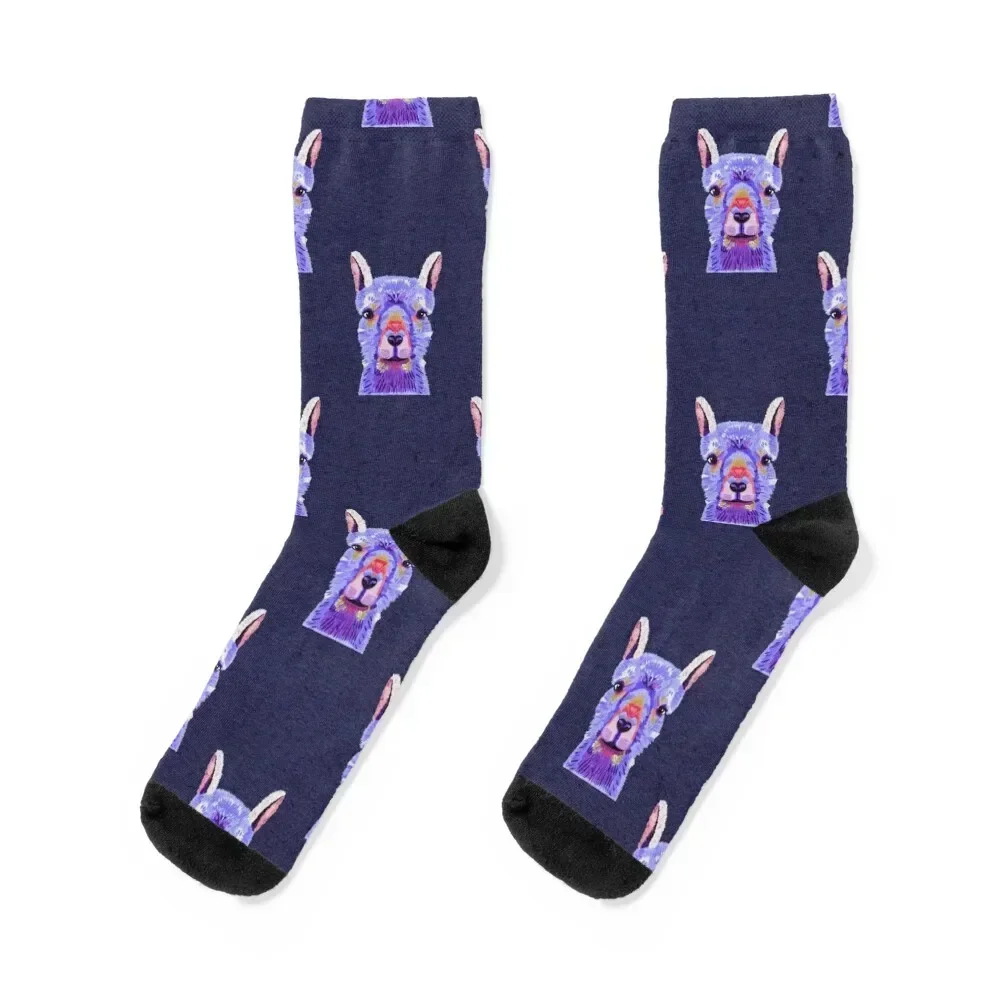 Alpaca Colourful Portrait - Purple Socks heated football Socks Women's Men's