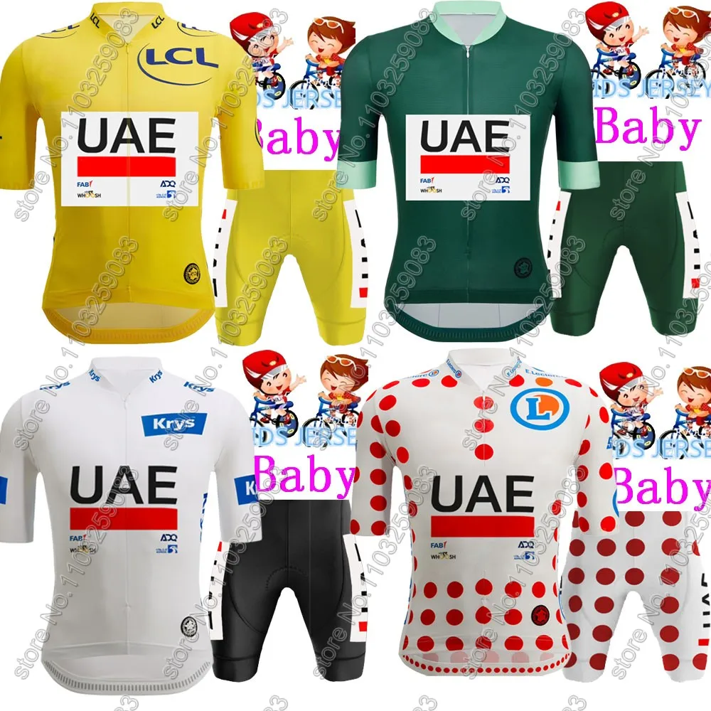 Kids 2024 UAE Team Cycling Jersey Set Boys Girls Green TDF Cycling Clothing Children Suit MTB Ropa Maillot