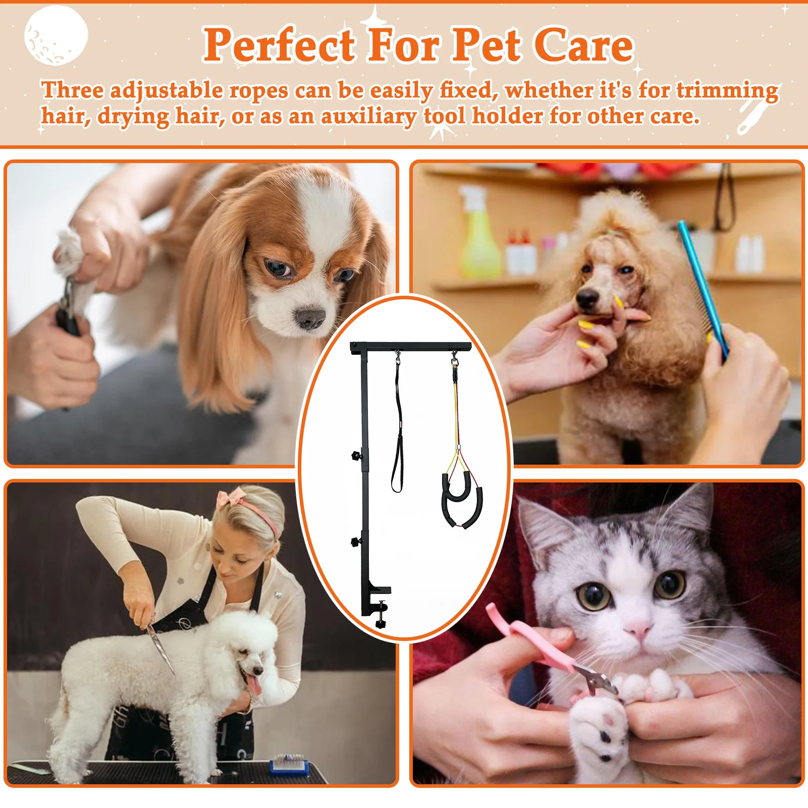 ارتفاع ذراع طاولة العناية بالكلاب قابل للتعديل، حامل لا للجلوس، تصميم مكون من ثلاثة أقسام مناسب للكلاب المتوسطة والصغيرة والقطط