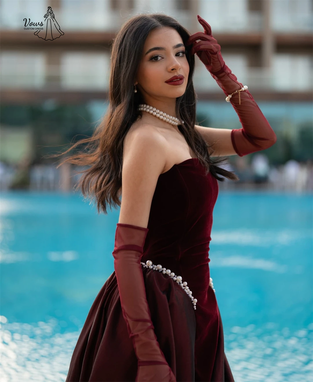 Vows Custom Made Elegant Women's Dresses for Wedding Party Dresses Luxury Evening Dress 2025 Satin Cloth Claret Tube Top