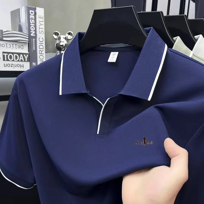 High-End Man Short-Sleeved Polo Shirt V-Notch Collar Patterned Print Summer New T-Shirt Ventilate Business Casual Men's Clothing