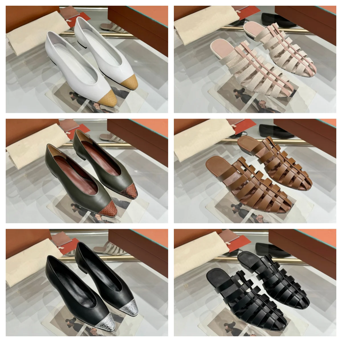 Leather pointed single shoes for women, light mouth versatile French flat shoes, snake pattern spring new color blocking