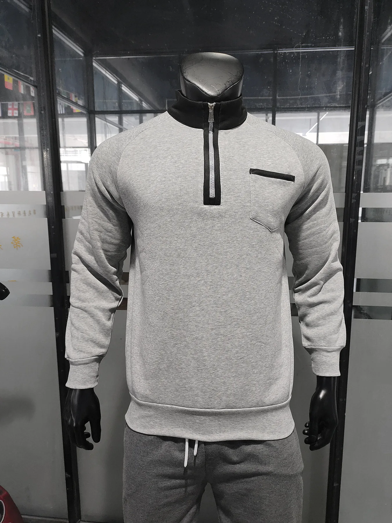 Men-Fleece-Lined-Half-Zip-Sweatshirt-Stand-Collar-Color-Block-Pocket-Pullover-Autumn-Winter-Loose-Casual-Warm-Long-Sleeve-Tops