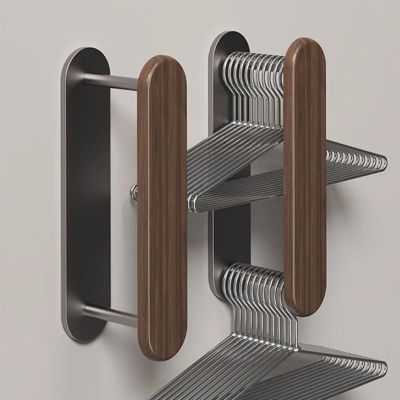 For Solid Wood Clothes Hanger Organizer Punch Free Wall Mount Multi Functional Balcony Household Storage Rack