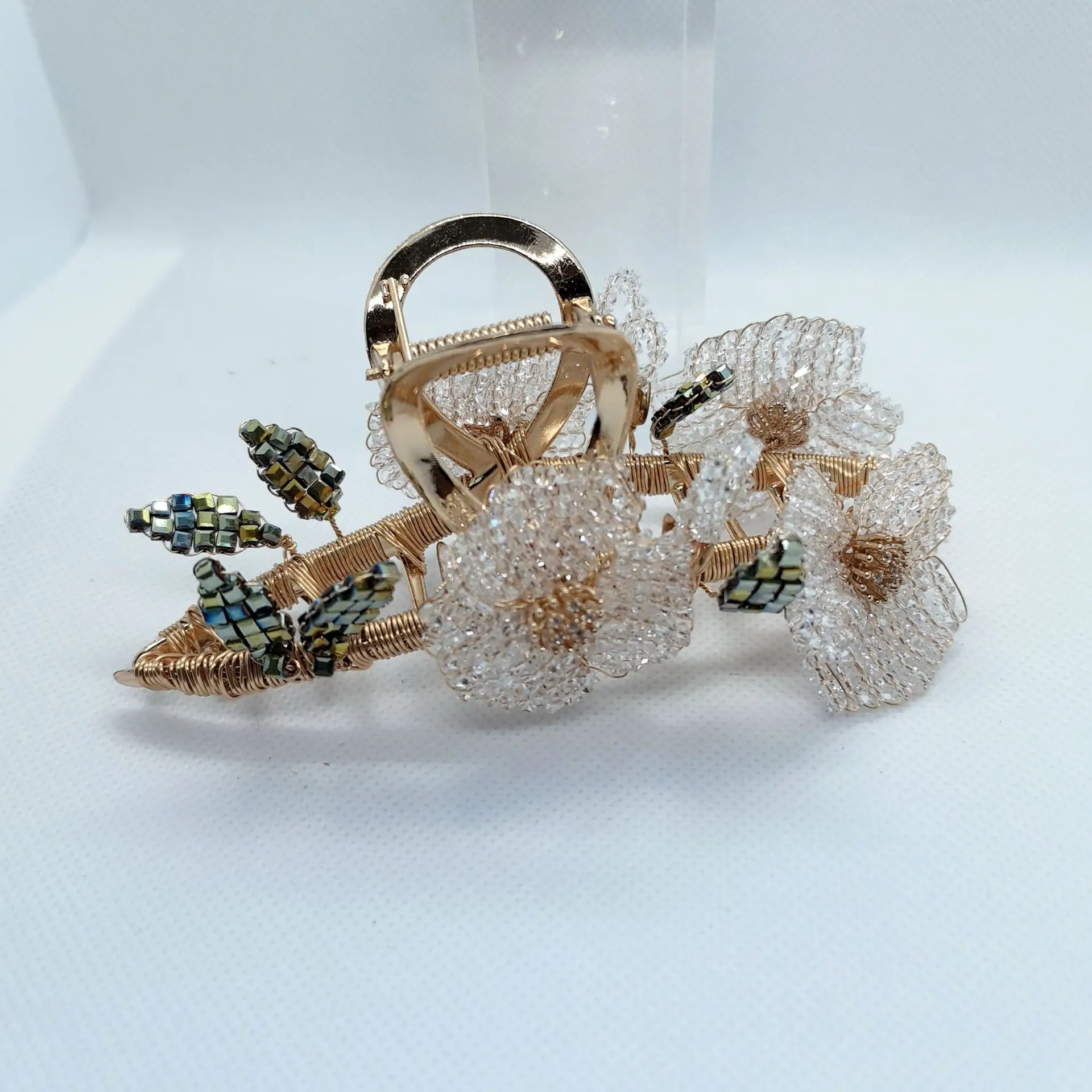 

Copper wire fixed braided flower crystal pure handmade shark clip large female hairpin