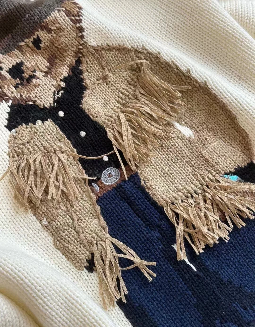 純粋な綿ニットクマ刺繍女性のセーターオーバーヘッドスタイル秋新着快適なルーズフィット長袖ラウンドネック