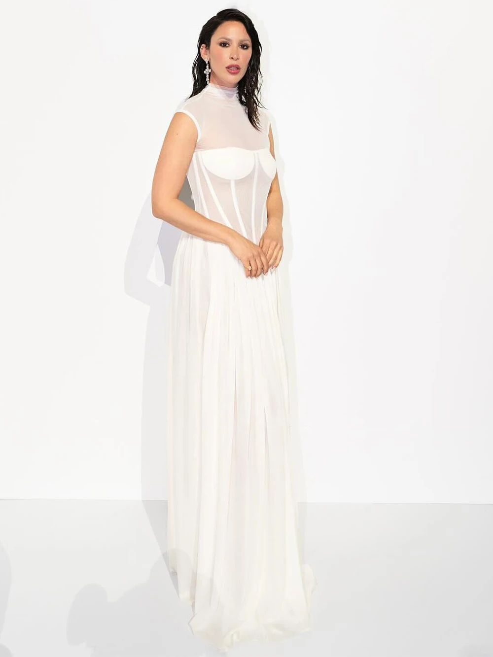 2025 الخريف المرأة الأبيض خفيفة الوزن شبه شفافة الشيفون فستان طويل المألوف الجنية نادي الحفلات Dress2025 الخريف المرأة #4