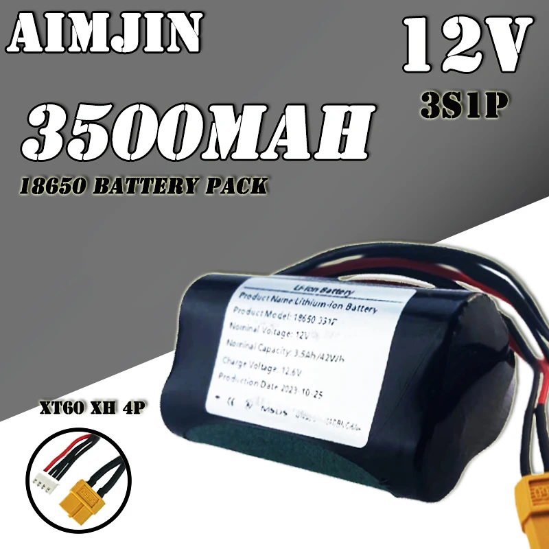 

12V 3.5AH 18650 lithium battery pack 3S1P 3500mAh built-in BMS Bluetooth speaker flashlight GPS fascia gun rechargeable battery