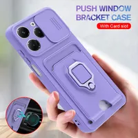 Slide Camera Protect Silicone Case For Infinix Hot 40 Pro 40i Hot40 40Pro Hot40i 4G Car Magnetic Ring Holder Card Wallet Cover