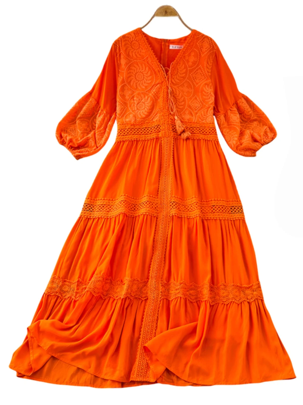 เดรสยาวสไตล์เรโทรสำหรับผู้หญิง รุ่น Dr Summer ดีไซน์หรูหรา ตกแต่งด้วยลูกไม้ปักลาย สไตล์เกาหลี ทรงหลวม เอวไม่รัด