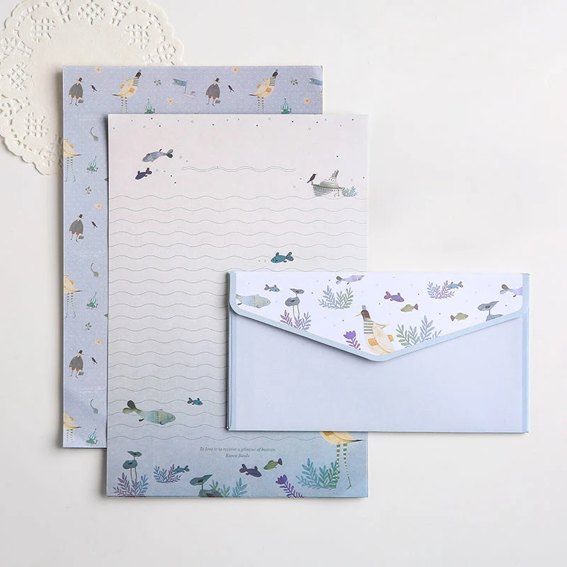 9pcs Envelope with Letter Pads Wedding Party Invitation Card Postcard Letter Writing Paper Cover Stationery Office Supplies