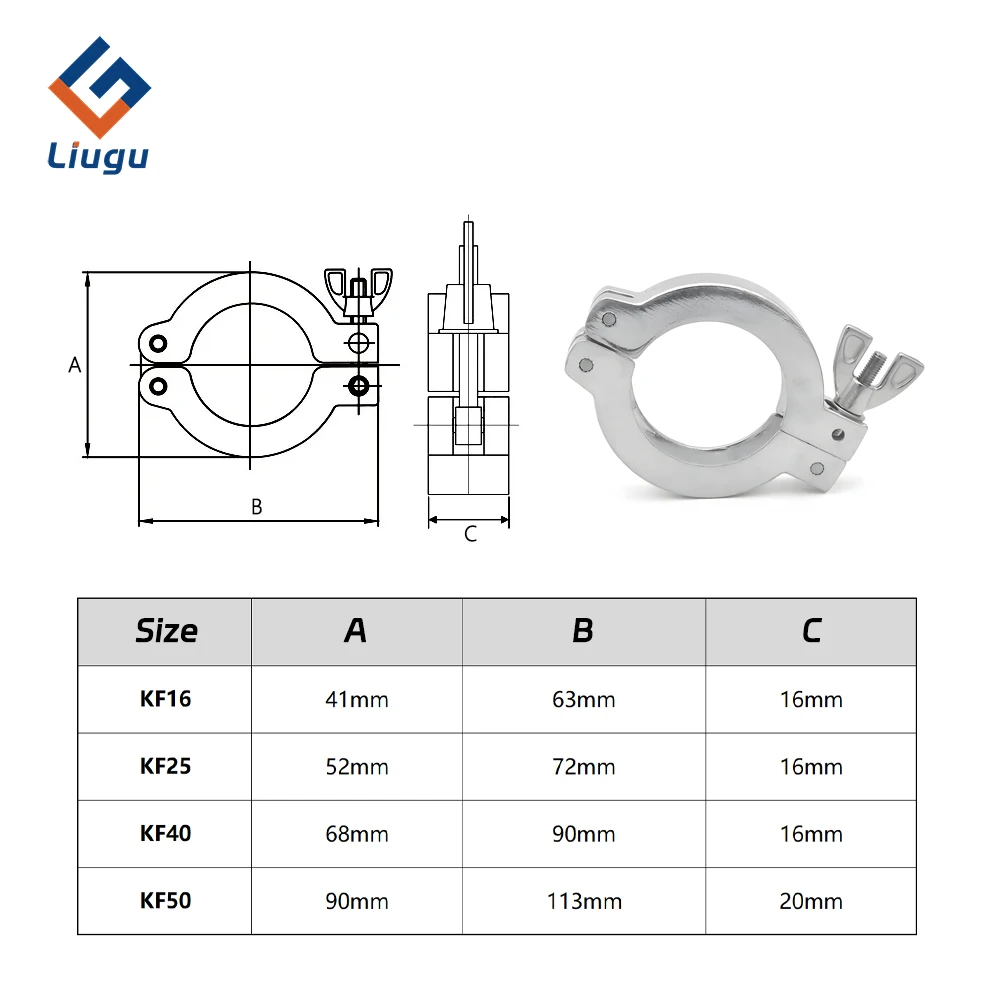 KF10 KF16 KF25 KF40 KF50 KF Vakuum-Schnellspanner aus Aluminiumlegierung mit NBR-O-Ring, Verbindungsset für Sanitär-Vakuumrohrverschraubungen – Detail 3