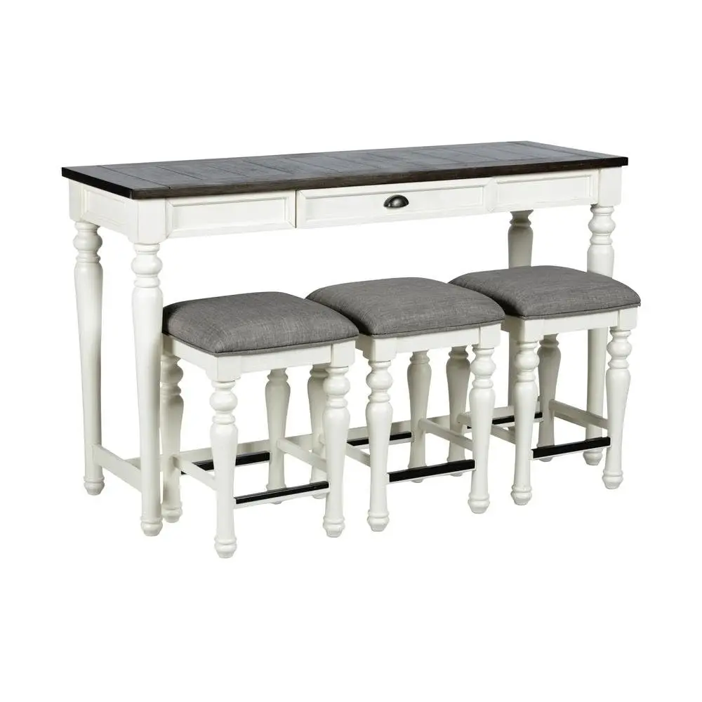 Ivory & Mocha Console Bar Table with 3 Stools, 60 Inch Wide Sofa Table for Behind Couch or Kitchen Spaces, Customized