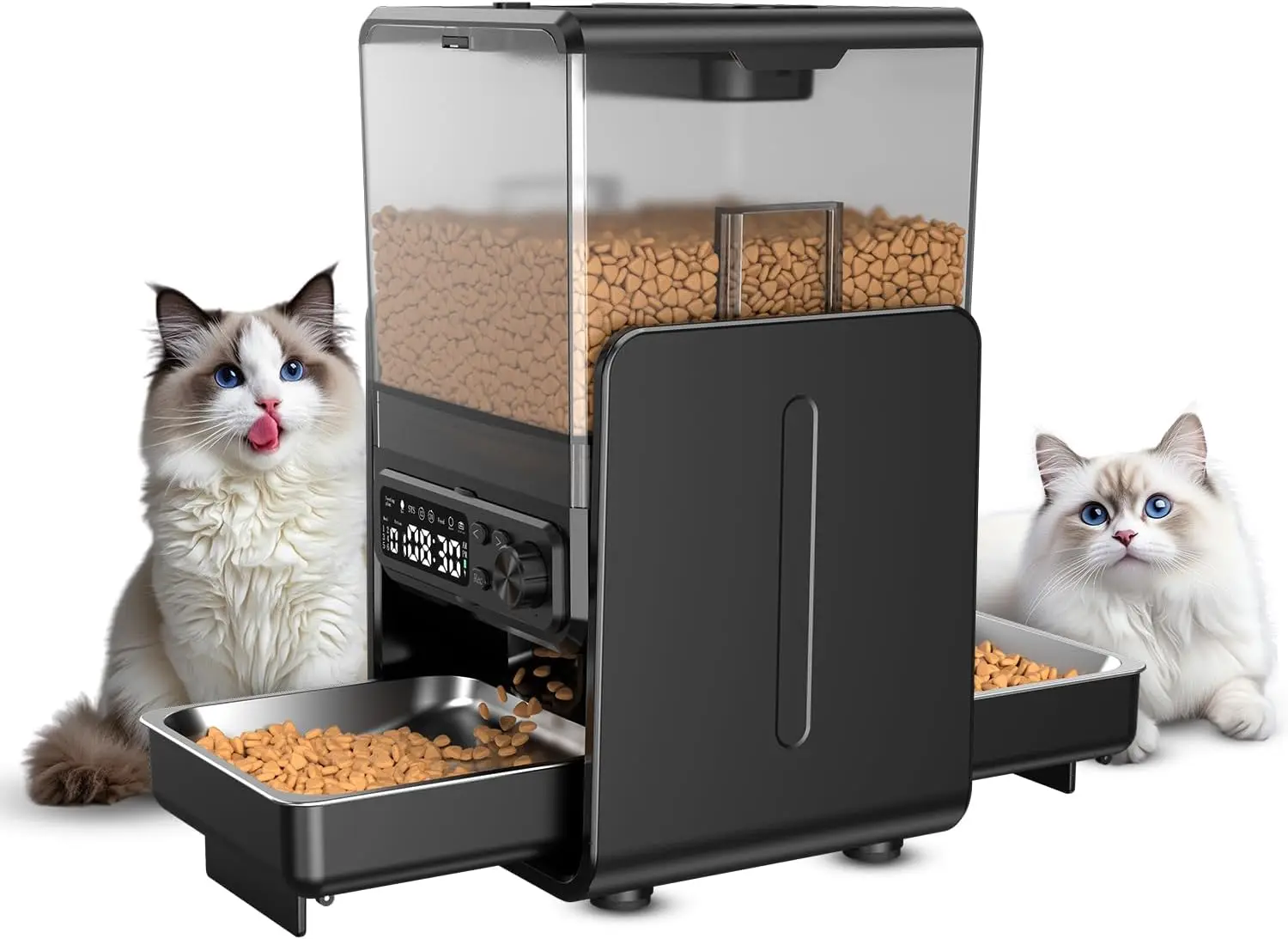 Automatic Cat Feeder for 2 Cats, Adjustable Double Bowls, Timed Dispenser for Dry Food, Dual Power