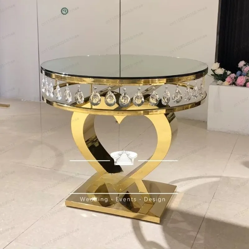 Crystal edge cake table heart-shaped base gold stainless steel movable table and chairs