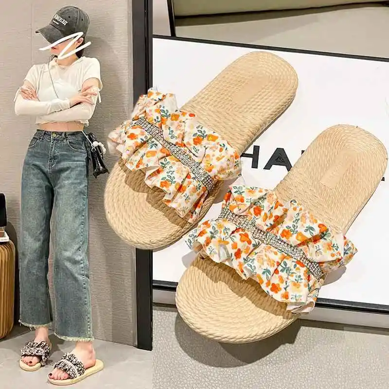 

Summer Fashion Floral Flat Sandals Women's Beach Casual Slip-On PVC Sole Comfortable Stylish Trendy Sandals for Women