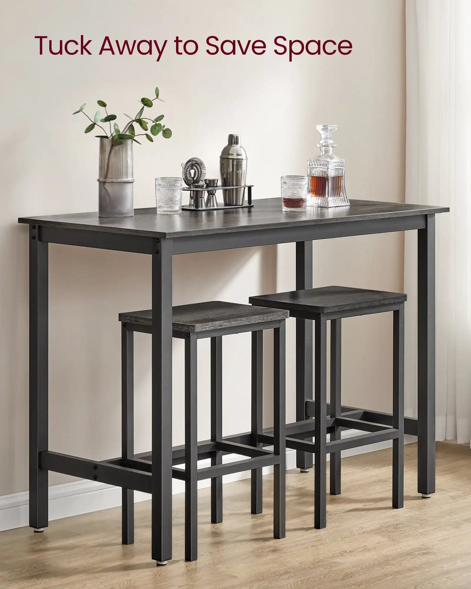 Pub Table Set Bar Table with 2 Bar Stools, 3 Piece Wooden Kitchen Counter Height Dining Sets