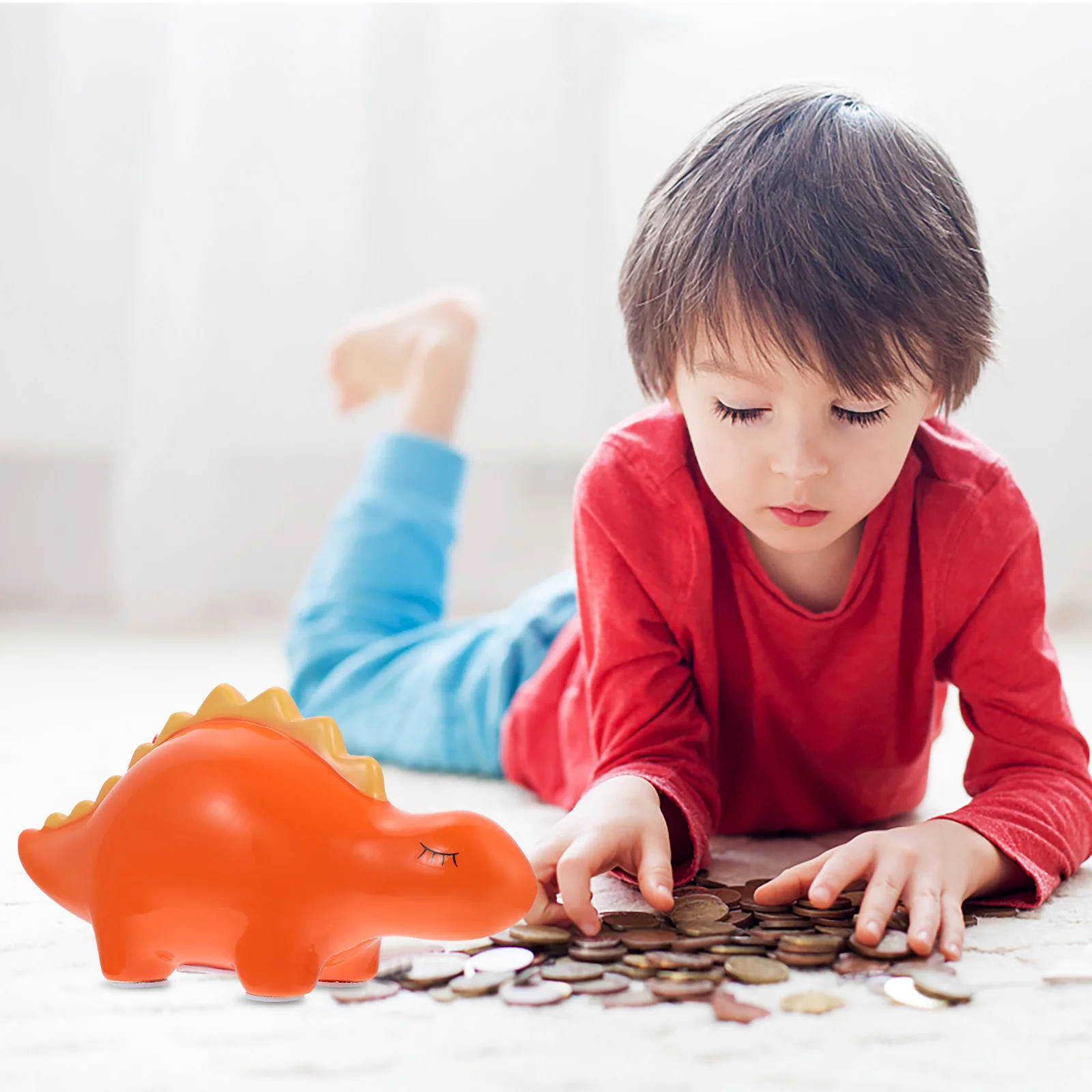 Abaodam 1pc セラミック恐竜貯金箱オレンジ動物貯金おもちゃかわいいコンテナ置物プレイセット