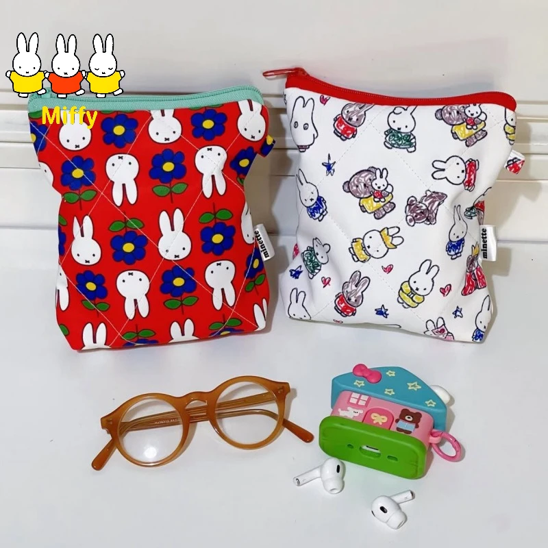 Bolsa de maquillaje Kawaii Miffy, estuche bonito para gafas, bolsa de almacenamiento para cables de datos, bolsa de viaje para ducha, bolsa de maquillaje, bolsa de almacenamiento multifuncional