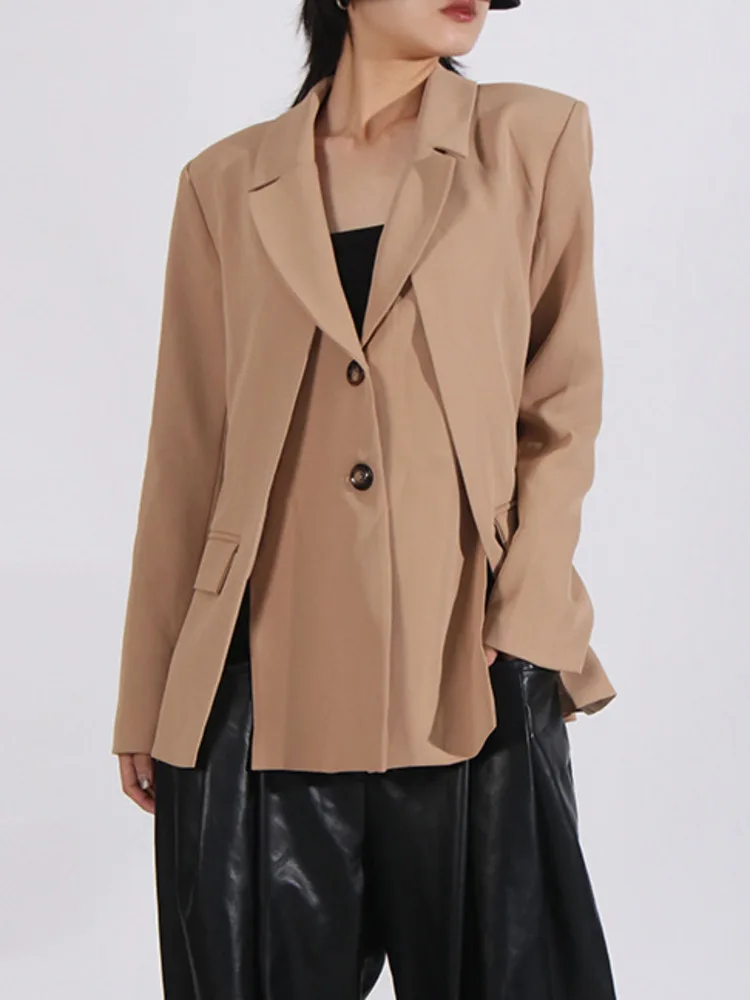 TLXT Fashion Spliced Design Blazers Women's Notched Single Breasted Office Lady Khaki Jackets Female 2025 Spring New XK1027