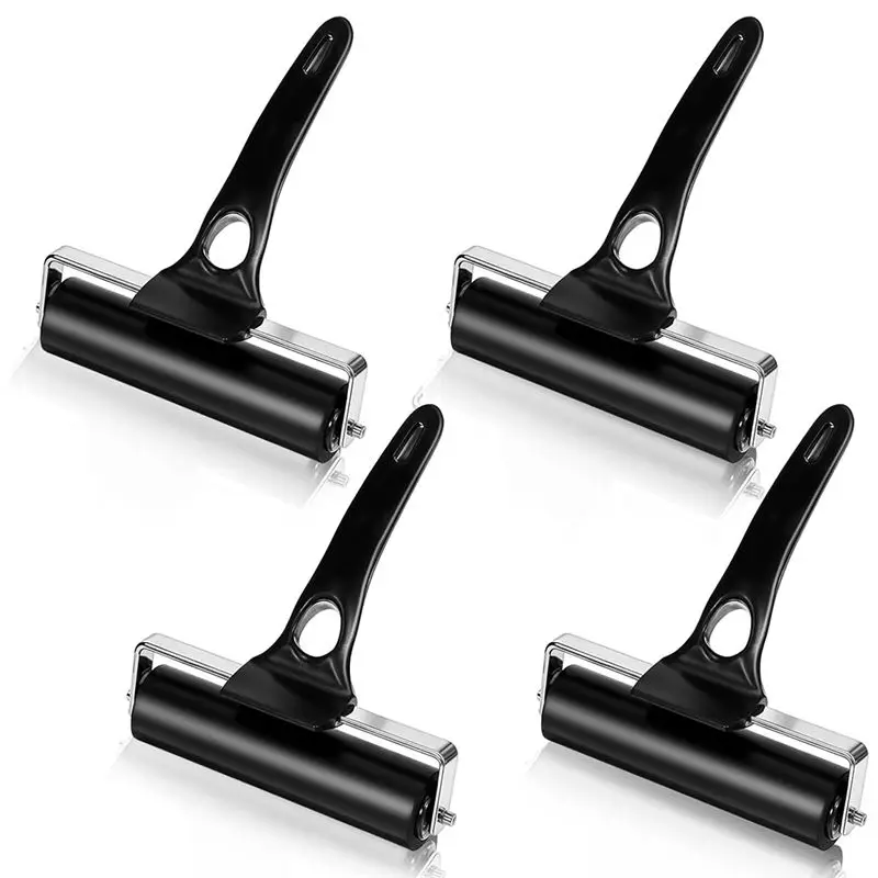 

4 Pcs Rubber Roller Black Rubber Brayer Rollers Ink Roller For Gluing Printing Inking Block Paper Crafting Press-AT64