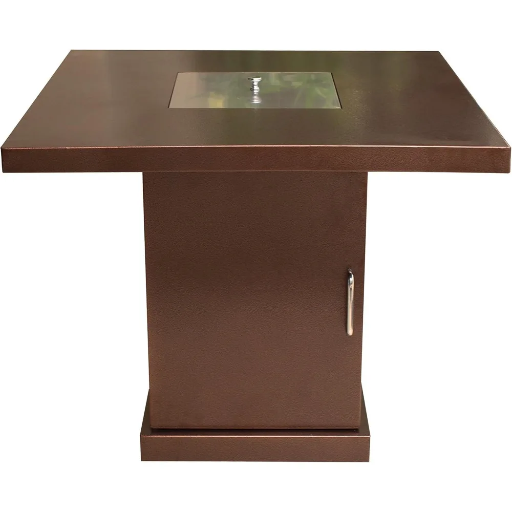 

Hiland GSF-PR-PC Propane Fire Pit, 42,000 BTU, Stainless Steel Lid w/Fire Glass, Square, Hammered Bronze