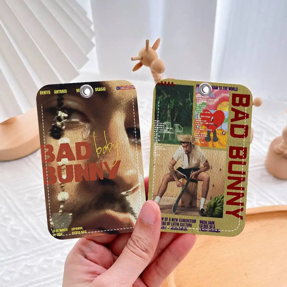 Hip Hop Rapper Bad Bunny Keychain With Access Card Holder, Bus Pass & Meal Card ID Bank Card Protective Case For Security