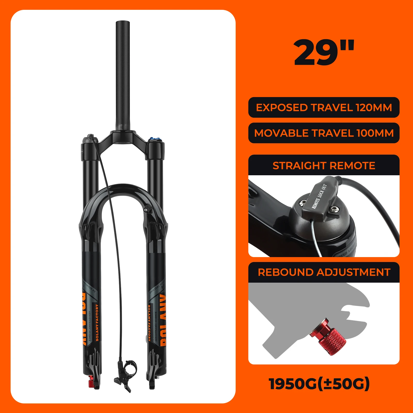 訳有 BOLANY 29インチ エアフォーク テーパードコラム 15x110mm BOLANY MTB Air Fork 29Inch 120mm Travel Air Oil Suspension Rebound