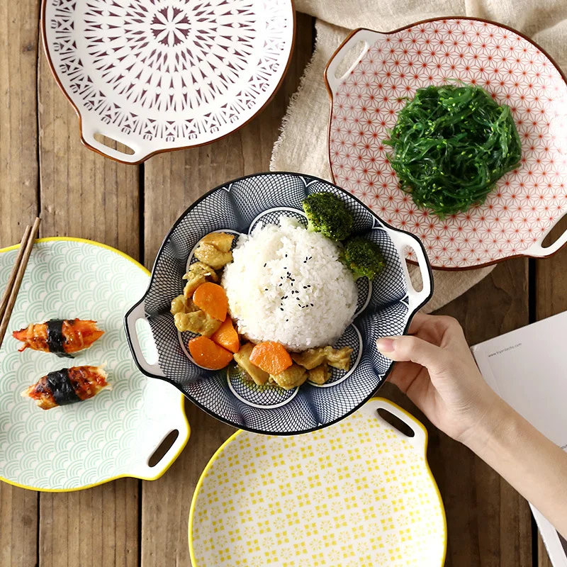 

Nordic Modern Simple Underglaze Color Ceramic Tableware Household Japanese Western Food Dim Sum 9 Inch Binaural Shallow Plate