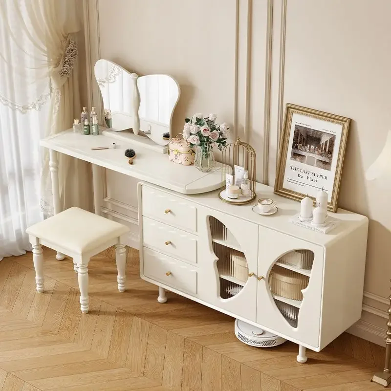 Cream Modern Dressing Table Organizer White Cheap Desgin Makeup Vanity Table Cabinet European Beauty Vestidores Home Furniture