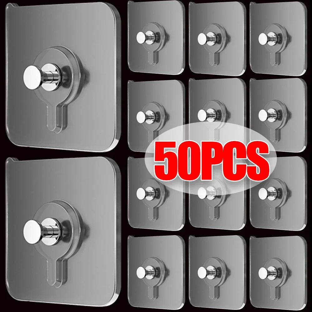 50-1PCS Adhesive Nails Wall Hook Punch-Free Wall Hanger For Photo Frame Hanging Clock Nail Holder Kitchen Bathroom Storage Hooks