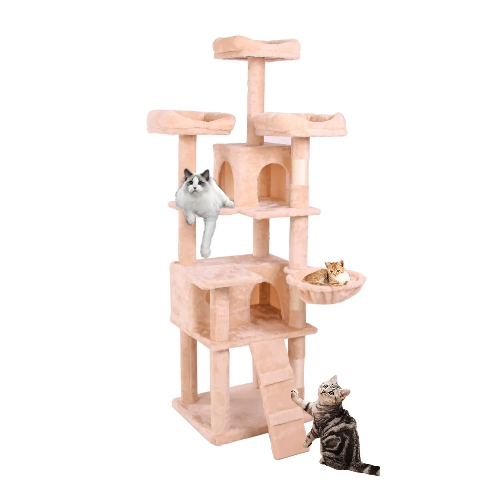 

Altay Velvet Cat Condo with Multi-Level Staircase, Sturdy Design,Anti-Tipping Safety, Easy Assembly,Cream White,19.7x17.7x63.0in
