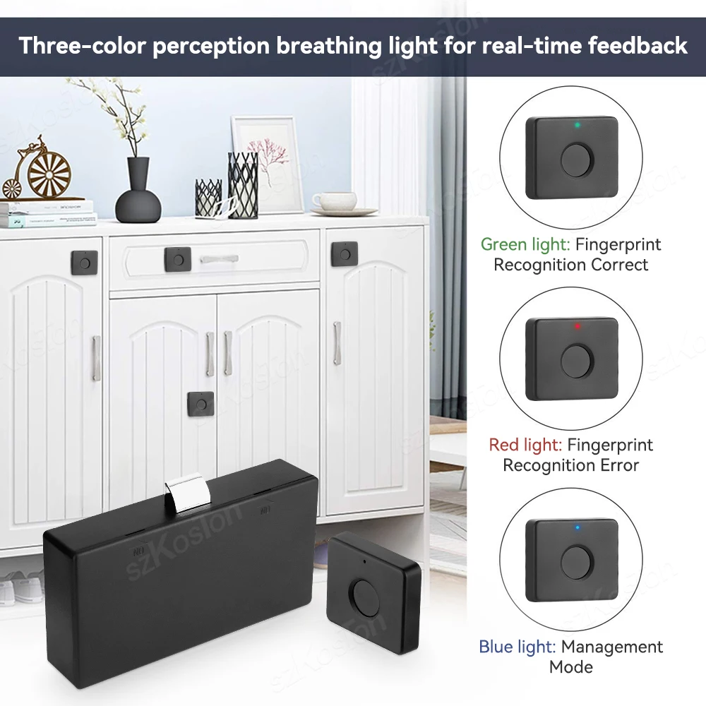 Smart Biometric Cabinet Lock Black Keyless Fingerprint Locks Anti-theft Door Lock Hidden Office File Drawer Wardrobe Hardware