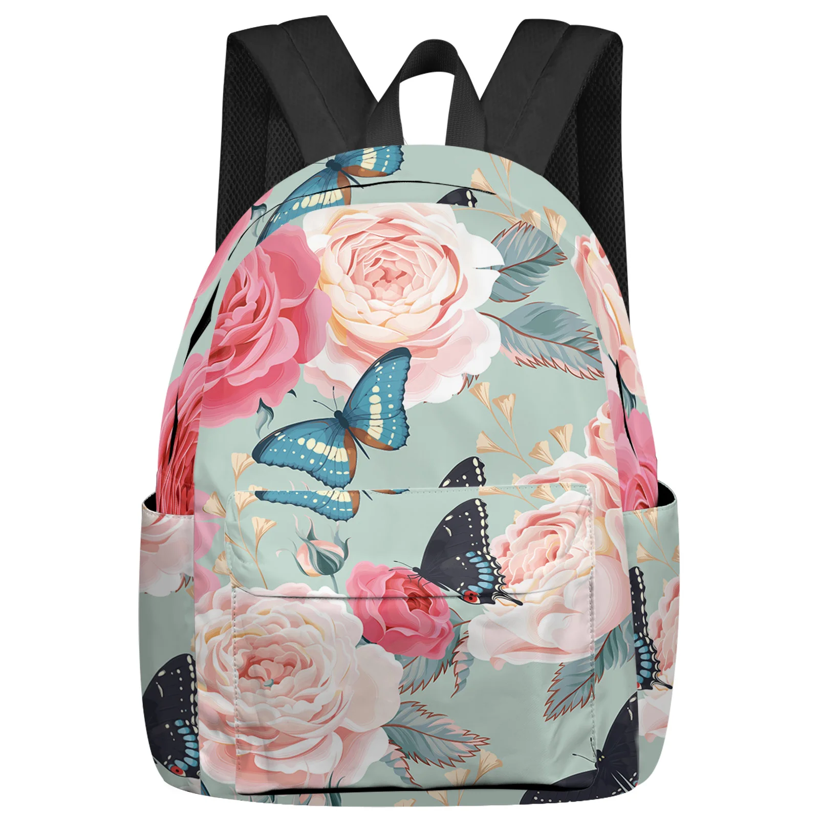 Peony Flower Butterfly Backpack School Bags for Teenagers Girls Students Laptop Bag Women's Casual Travel Backpack