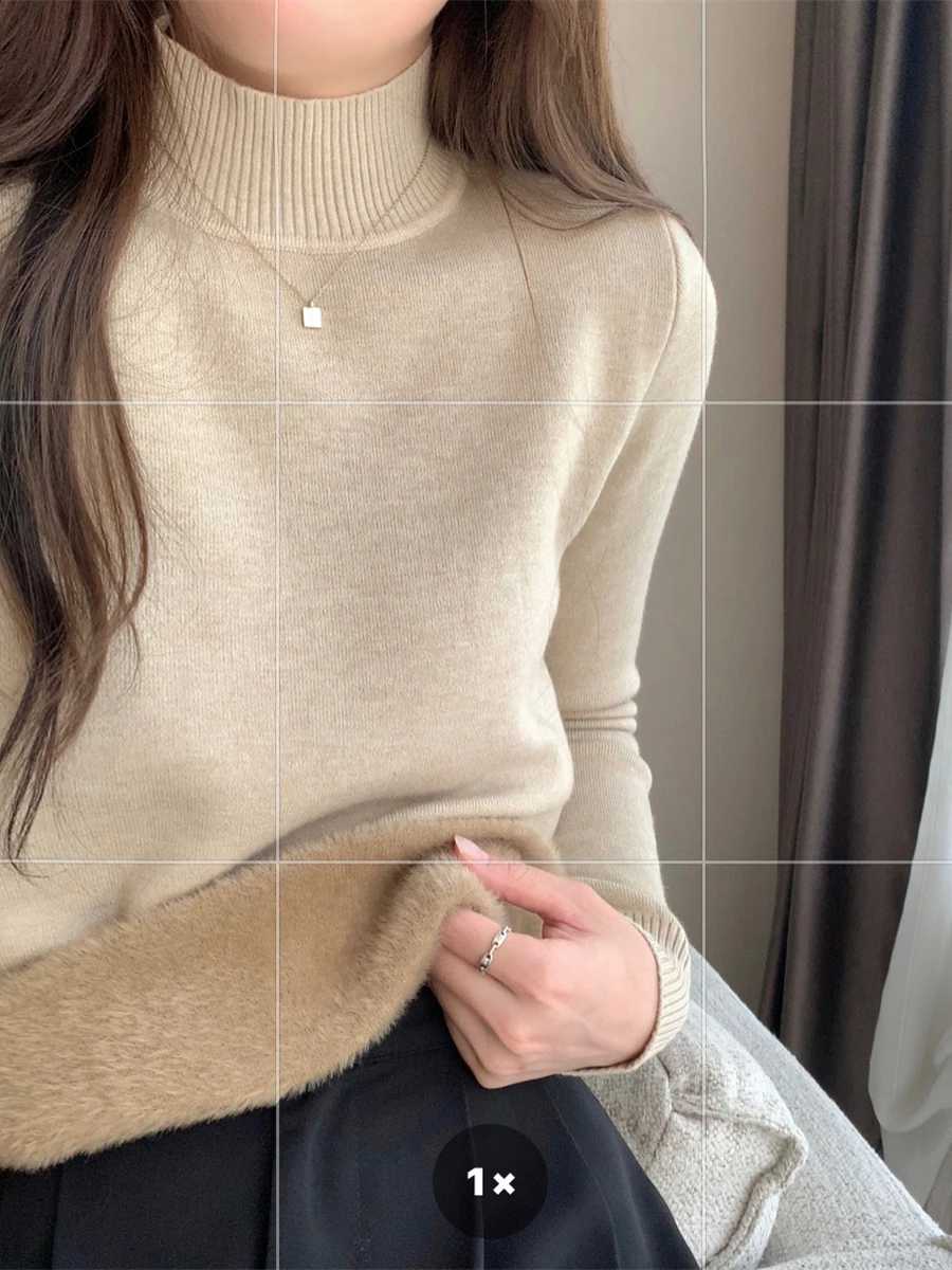 

Korean Sle Thiened High Collar Knitted Sweater Women's Inner Wear Base Layer Soft Cozy One-Piece Fce Winter New Arrival