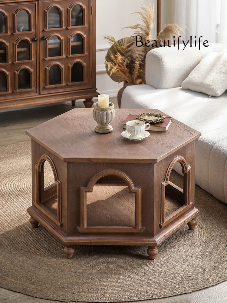 7 French Antique Coffee Table Combination Living Room Small Apartment Hexagonal Coffee Shop Retro Designer