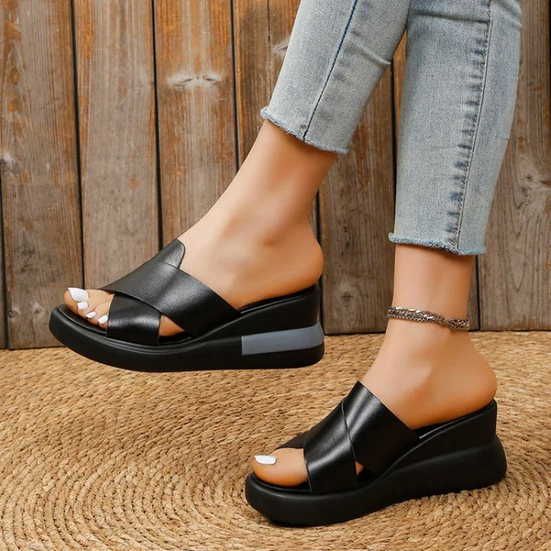 Wedge Heel Sandals Women\'s 2023 Summer New Fashion Muffin Open-toe Fairy Style Outside Wear Thick-soled Shoes Women