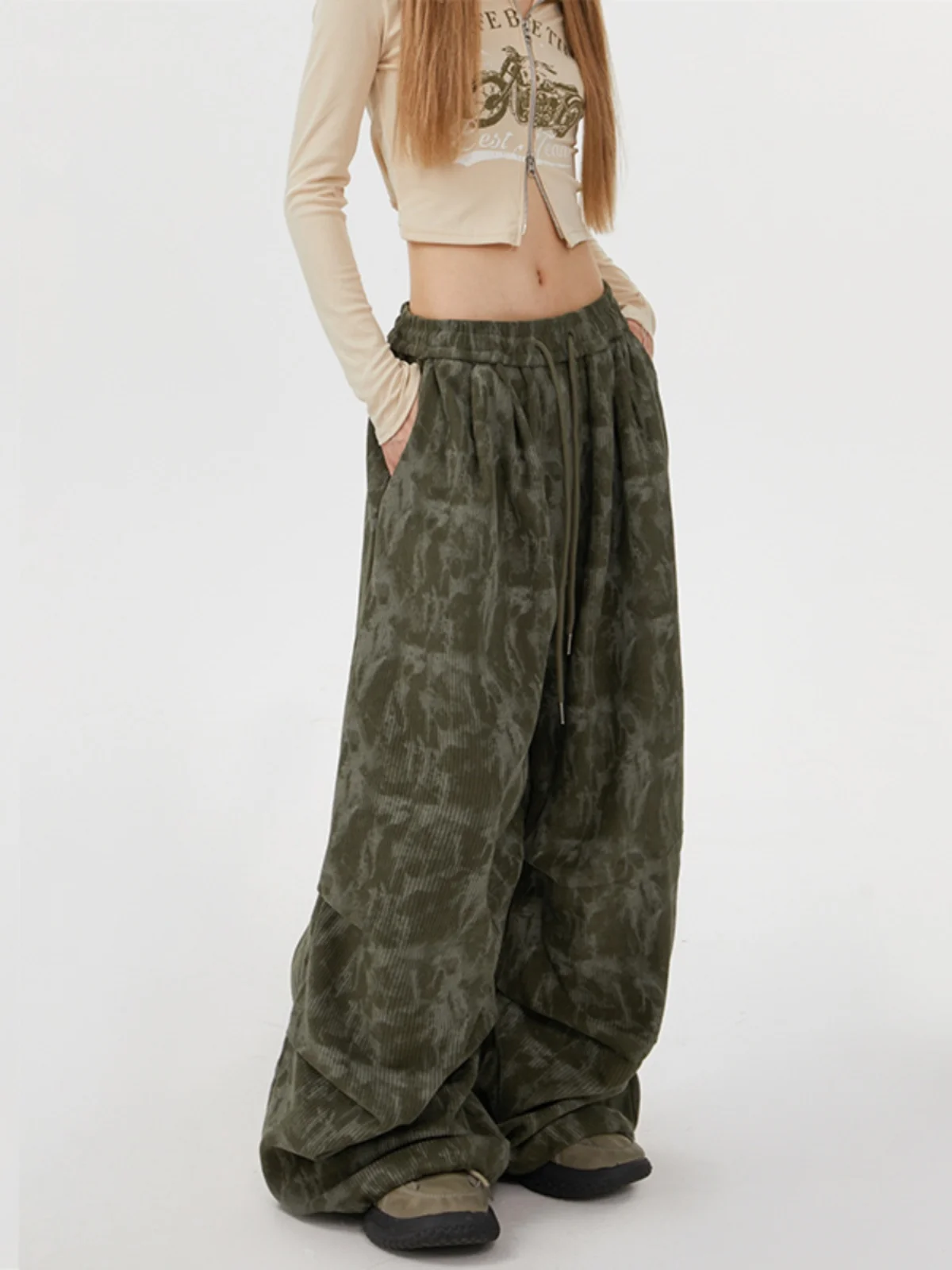 

Thiened Corduroy Wide Leg Pants Winter Dyed Casual Jazz Dance Straight Loose Paratrooper Pants Comfortable Casual Trousers