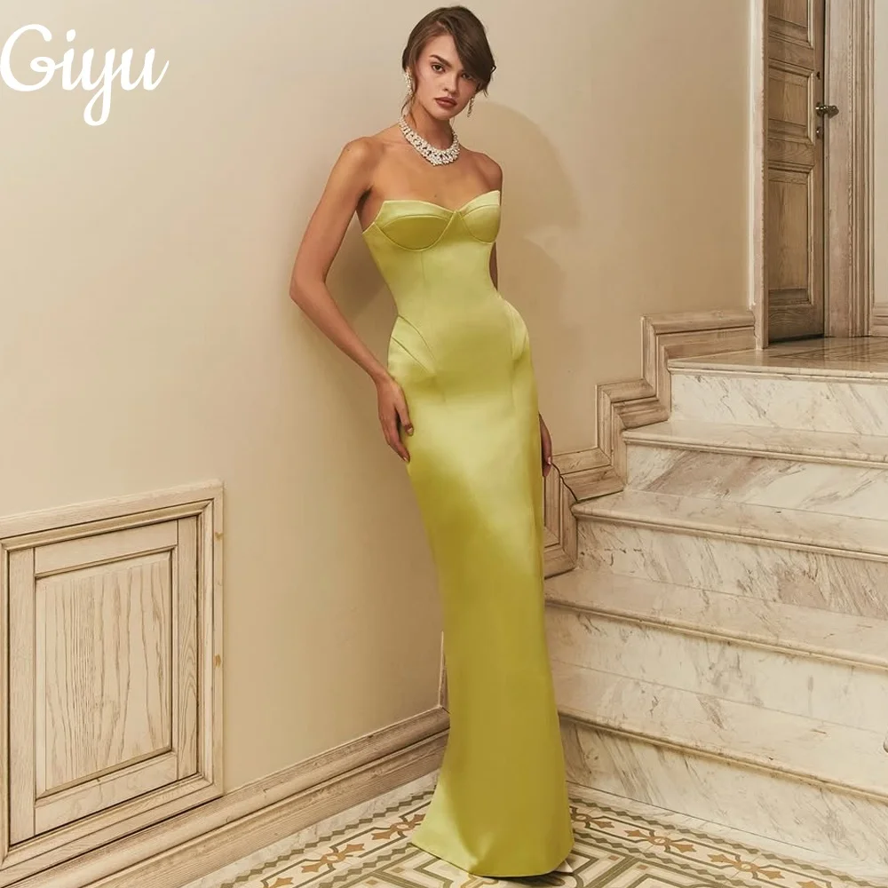 

Giyu Elegant Fluorescent Green Satin Mermaid Evening Dresses Sleeveless 2025 فساتين سهرة Formal Party Dress Customsied