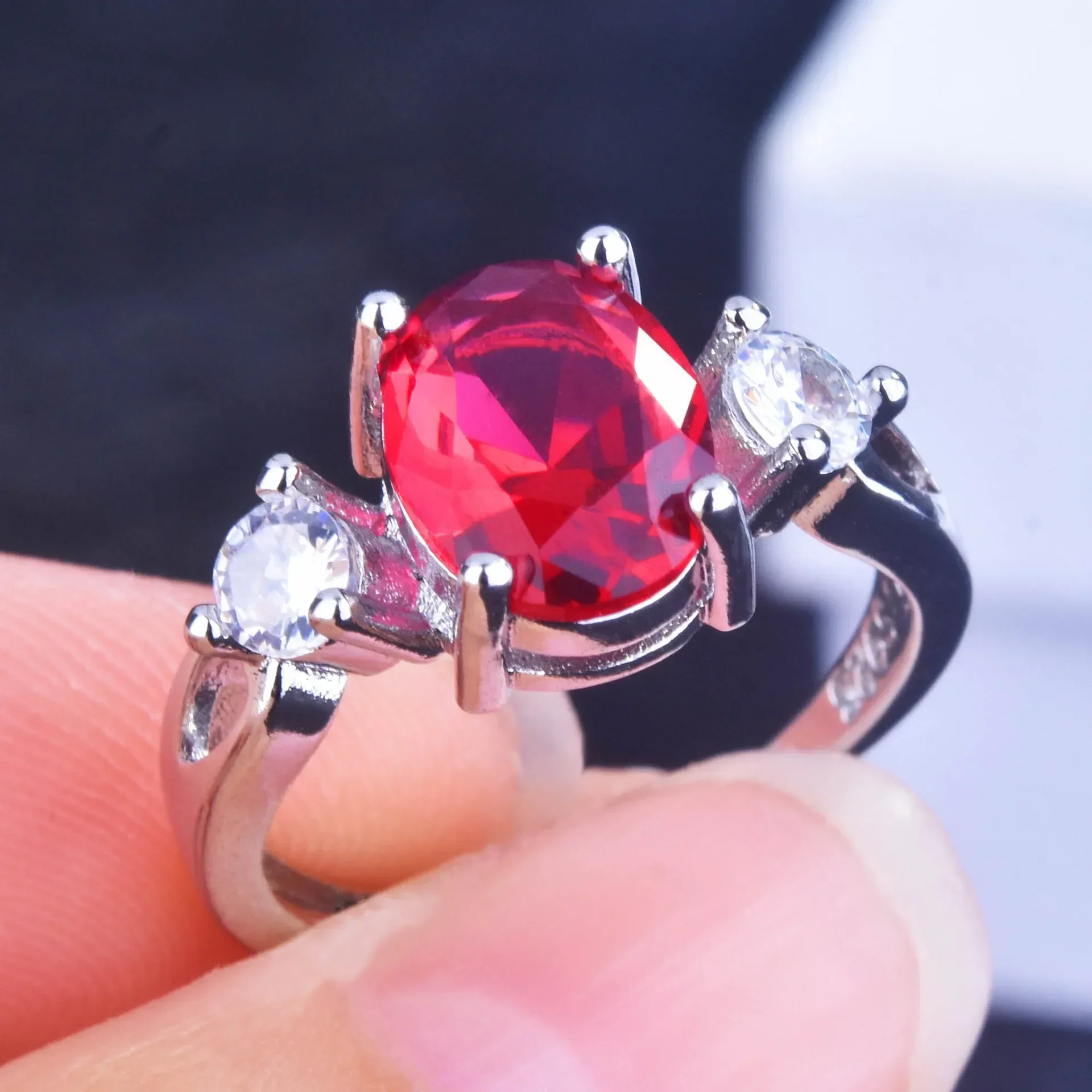 Vintage 925 Sterling Silver Rubi Anel para Mulheres, Pedra Preciosa Safira, Joias Finas