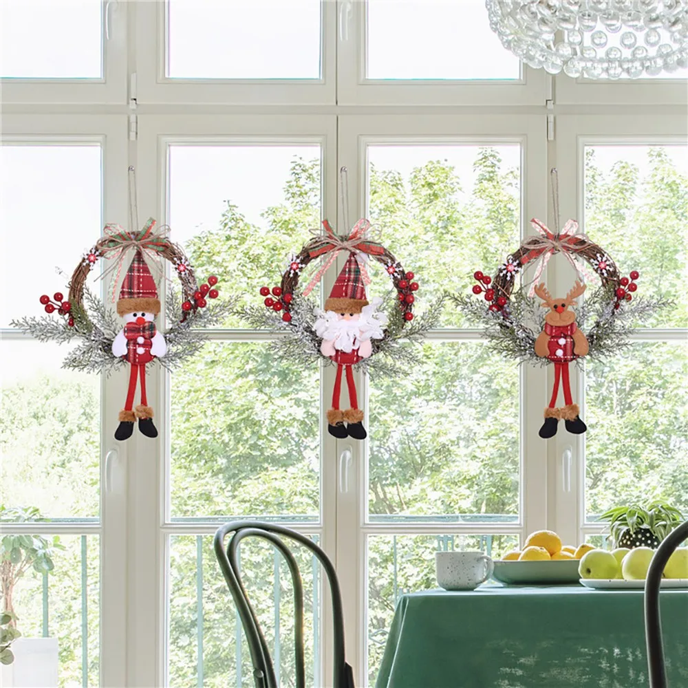 Couronne de Noël artificielle pour porte d'entrée, mur, fenêtre, ferme, décoration de la maison, petit