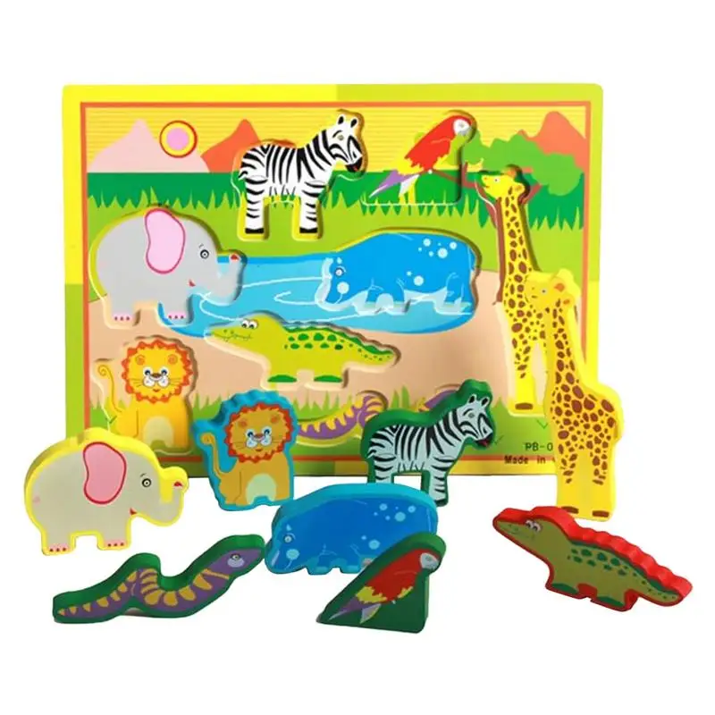 

Wooden Toddler Puzzles Montessori Animals Shaped Cartoon Puzzle For Kids Chunky Puzzle For Hand-Eye Coordination For Nursery